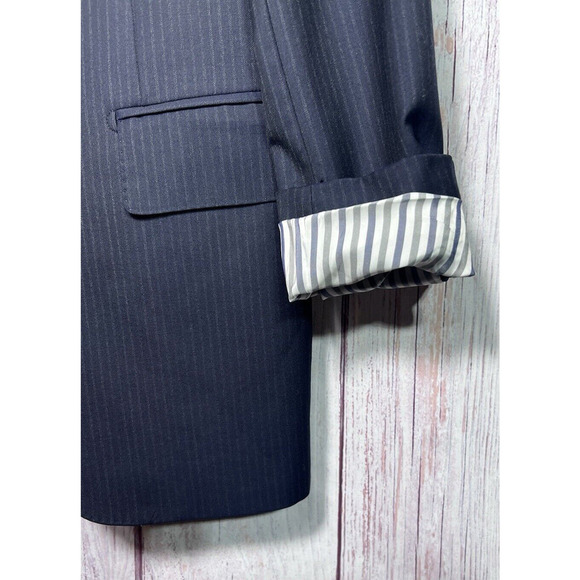 Men's M.J. Bale Navy Blue Wool 2-Button Double Vented Blazer Jacket Size 38 - Picture 6 of 13
